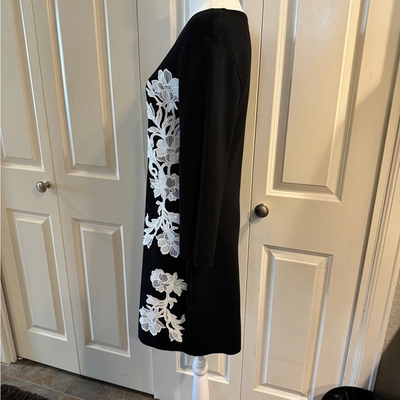 NWOT…INC…black sweater dress with white embroidered flowers..size L - Picture 3 of 6